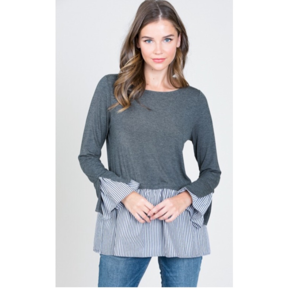 Long sleeve top with stripe contrast